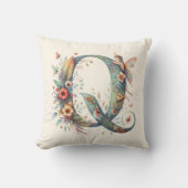 水彩の緑の妖精モノグラム文字Q クッション (正面)