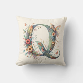 水彩の緑の妖精モノグラム文字Q クッション