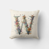 水彩の緑の妖精モノグラム文字W クッション (正面)