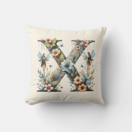 水彩の緑の妖精モノグラム文字X クッション