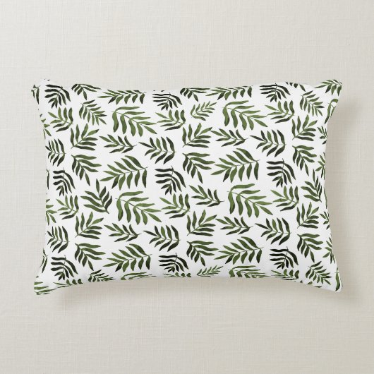 水彩の緑の枝模様 アクセントクッション (正面)