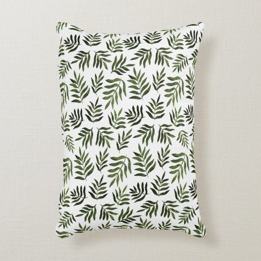 水彩の緑の枝模様 アクセントクッション (正面(垂直))