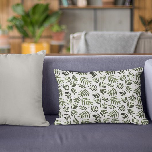 水彩の緑の枝模様 アクセントクッション