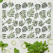 水彩の緑の枝模様 キッチンタオル (折り畳み)