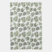 水彩の緑の枝模様 キッチンタオル (縦)