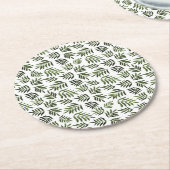 水彩の緑の枝模様 ラウンドペーパーコースター (アングル)