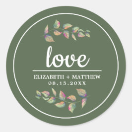 水彩の緑の枝緑結婚色 ラウンドシール