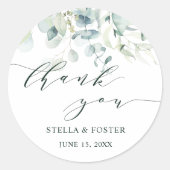 水彩の緑の葉ありがとう ラウンドシール (正面)