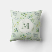 水彩の緑の葉と葉モノグラム クッション (裏面)