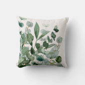 水彩の緑の葉の緑葉の クッション (正面)