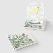 水彩の緑の葉の緑葉の ストーンコースター (横)