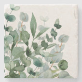 水彩の緑の葉の緑葉の ストーンコースター (正面)