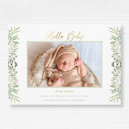 水彩の緑の葉の葉ベビー 案内状