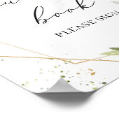 水彩の緑の葉の金ゴールドのゲストブックサイン ポスター (角)