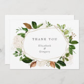 水彩の緑の葉の金ゴールド幾何学模様 サンキューカード (正面/裏面)