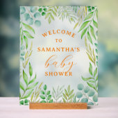 水彩の緑の葉ベビーシャワーへようこそ アクリルサイン (ニュートラル)