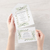 水彩の緑の葉ベビーシャワー オールインワン招待状 (貼ってはがせる)