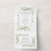 水彩の緑の葉ベビーシャワー オールインワン招待状 (内側)