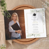 水彩の緑の葉卒業パーティーの写真 招待状