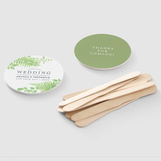 水彩の緑の葉結婚式の引き出物 ハンドファン (組立なし)
