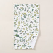 水彩の緑の葉色のパターン バスタオルセット (ハンドタオル)