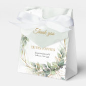 水彩の緑の葉金ゴールド結婚グリッター フェイバーボックス (正面サイド)