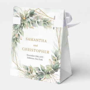 水彩の緑の葉金ゴールド結婚グリッター フェイバーボックス