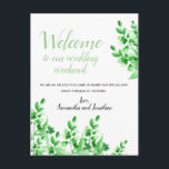 水彩の緑の葉 |お客様へようこ結婚そ ポストカード<br><div class="desc">このハガキは、町の外のゲストのためのあなたの歓迎バッグに追加する短い歓迎結婚ノートのための完璧なサイズである。緑の葉の美しい水色のグラフィックが特徴で、春や夏の結婚式に最適。</div>