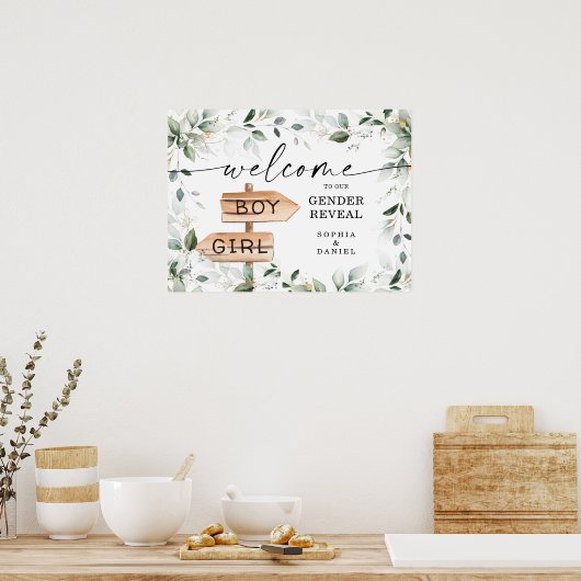 水彩の緑の金ゴールドジェンダーが歓迎を表明 ポスター (キッチン)