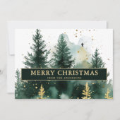 水彩の緑の黄金の森のクリスマス シーズンカード (正面)