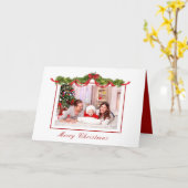 水彩の緑クリスマス写真フレーム折り畳み カード (黄色い花)