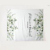 水彩の緑ユーカリ結婚の背景 タペストリー (正面(横))