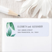 水彩の緑葉の青結婚の住所 ラベル (インサイチュ)