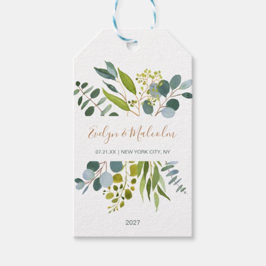 水彩の緑、ユーカリありがとう ギフトタグ (正面)