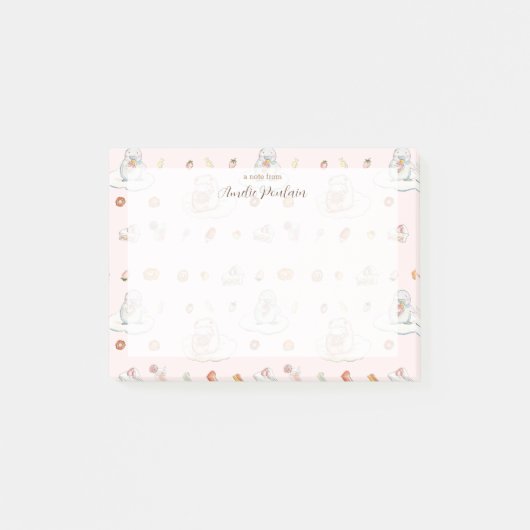 水彩の羊とペンギンのスイーツドリーム|ピンクの名前 ポストイット (正面)