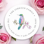 水彩の美しいハミングバードの差出人住所ラベル ラウンドシール