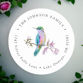 水彩の美しいハミングバードの差出人住所ラベル ラウンドシール