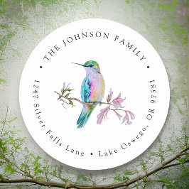 水彩の美しいハミングバードの差出人住所ラベル ラウンドシール