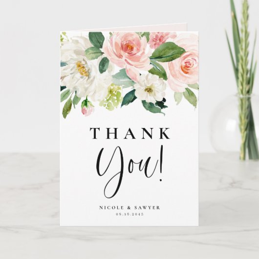 水彩の美しい庭の花 ウェディング サンキューカード (正面)