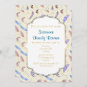 水彩の羽と葉の家族再会 招待状 (正面/裏面)
