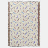 水彩の羽と葉枝のパターン スローブランケット (正面縦)