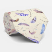 水彩の羽と葉枝のパターン ネクタイ (ロール)