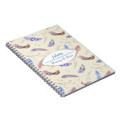 水彩の羽と葉枝のパターン ノートブック (右側)