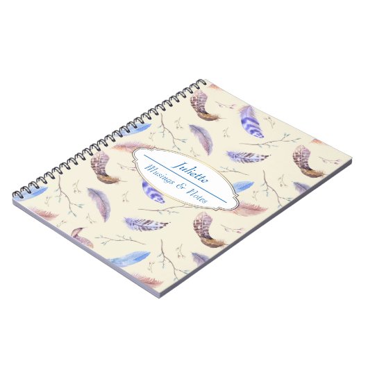 水彩の羽と葉枝のパターン ノートブック (左側)