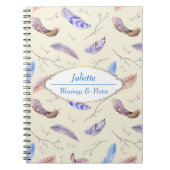 水彩の羽と葉枝のパターン ノートブック (正面)