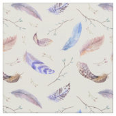 水彩の羽と葉枝のパターン ファブリック (クローズアップ)