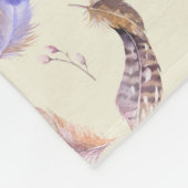 水彩の羽と葉枝のパターン フリースブランケット (角)