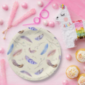 水彩の羽と葉枝のパターン ペーパープレート (パーティー)