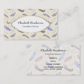 水彩の羽と葉枝のパターン 名刺 (正面/裏面)