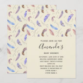 水彩の羽根と葉 招待状 (正面/裏面)